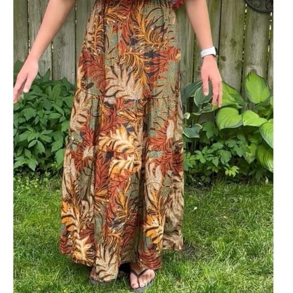 Natalie Martin Skirt Maxi Tiered in Jungle Moss Green Print
